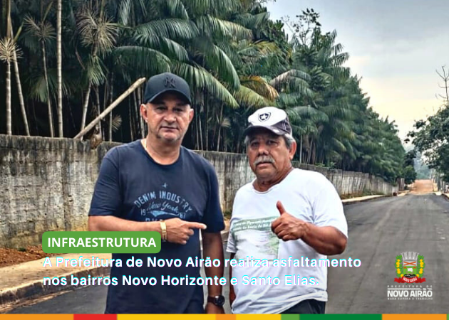 A Prefeitura de Novo Airão realiza asfaltamento nos bairros Novo Horizonte e Santo Elias.
